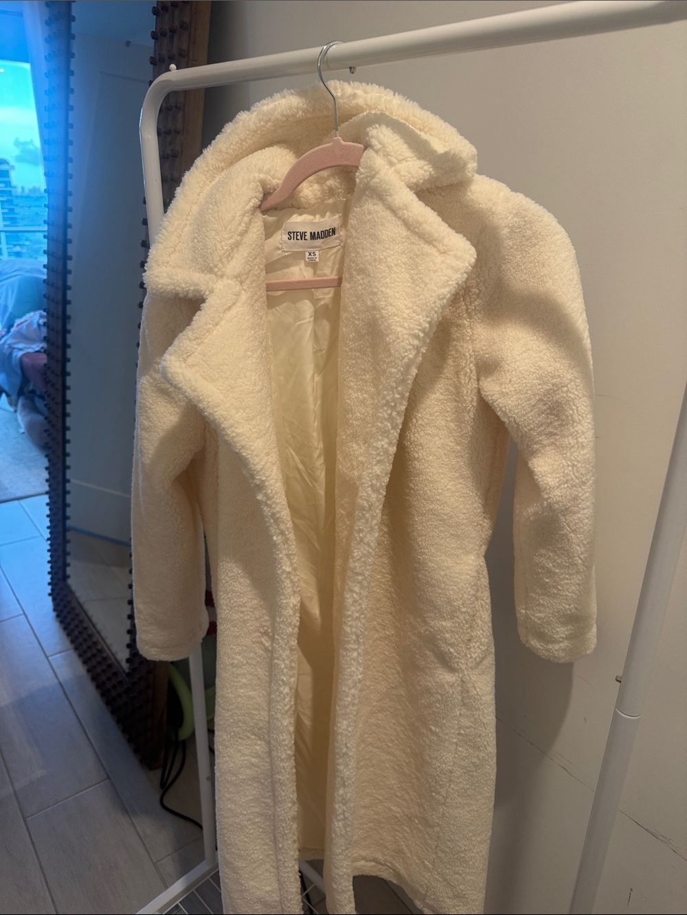Steve Madden Ivory Plush Long Teddy Coat